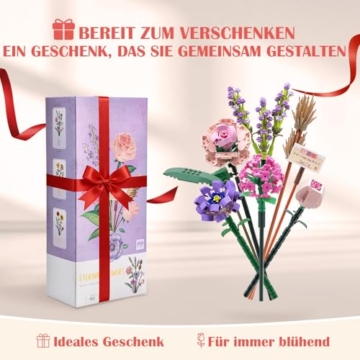 Otekuvic Klemmbausteine Blumenstrauß Rosen – 547 Teile Botanical Building Blocks, DIY Blumen Bouquet zum Bauen, künstliche Blumen Deko für Zuhause, Geschenkidee für Erwachsene - 5