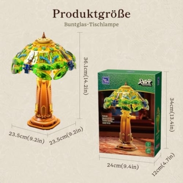 PANTASY Baustein Tischlampe im Buntglas-Stil mit LED, Vintage Lampe zum Bauen mit Libellen- & Blumenmotiv, USB-C Nachttischlampe als Deko und Geschenk für Erwachsene - 7