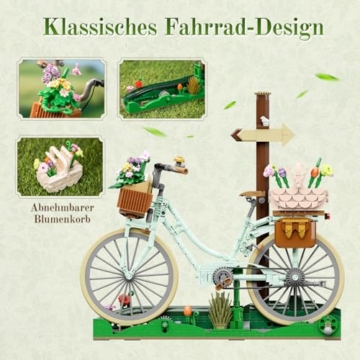 PANTASY Blumen Fahrrad Klemmbausteine Set, Vintage Deko Modell - 3