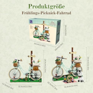 PANTASY Blumen Fahrrad Klemmbausteine Set, Vintage Deko Modell - 8