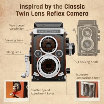 PANTASY Retro Kamera Klemmbaustein-Set für Erwachsene, Klassische Twin-Lens-Reflex Kamera Modell mit interaktiven Funktionen, Vintage Fotoapparat Sammlermodell als Deko - 2