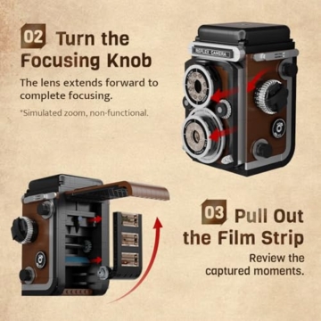 PANTASY Retro Kamera Klemmbaustein-Set für Erwachsene, Klassische Twin-Lens-Reflex Kamera Modell mit interaktiven Funktionen, Vintage Fotoapparat Sammlermodell als Deko - 4