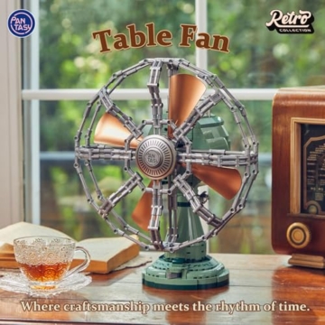PANTASY Retro Tischventilator Baustein-Modell, Motorisierter Oszillierender Ventilator mit Sichtbarem Zahnradmechanismus, Vintage Elektrogerät als Ausstellungs- und Sammlermodell für Erwachsene - 6