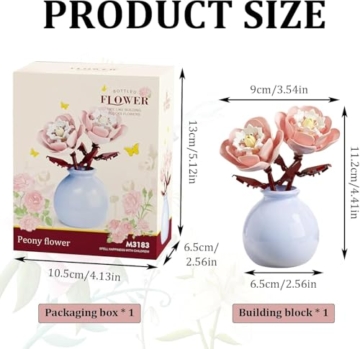 Pfingstrosen Bouquet Baustein Set Klemmbausteine Blumen mit Vase einzigartige DIY-Heimdekoration Bouquet Botanical Kollektion Bauspielzeugsets Geburtstags Geschenke für Mädchen und Teenager - 3