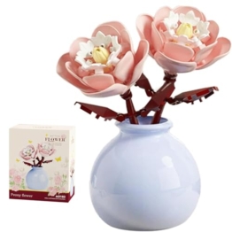 Pfingstrosen Bouquet Baustein Set Klemmbausteine Blumen mit Vase einzigartige DIY-Heimdekoration Bouquet Botanical Kollektion Bauspielzeugsets Geburtstags Geschenke für Mädchen und Teenager - 1