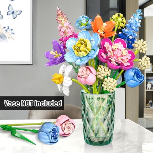 PLAXSOON Blumen Bausteine – Botanische Kollektion mit 888 Teilen Blumenstrauß