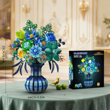 PLAXSOON Blumen Bauspielzeug mit Vase, Valentinstag Blumenstrauß Botanical Collection Bausteine Spielzeug, 1309 Stück Pfauen Kunstpflanze Bonsai-Bauset Deko, Geschenk für Sie Erwachsene Mädchen ab 12+ - 8