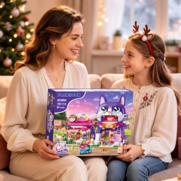 PLAXSOON Friends Mädchen Katzehaus Bauspielzeug mit Licht für Kinder ab 8+ - 9