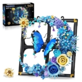 PLAXSOON Mond Blumen Bauspielzeugset mit Licht, Blume Bausteine Wandkunst Klemmbausteine mit Schmetterling, Botanical Kollektion Bauklötz Home Dekor, Geschenk für Erwachsene Frauen Jungen Mädchen 12+ - 1