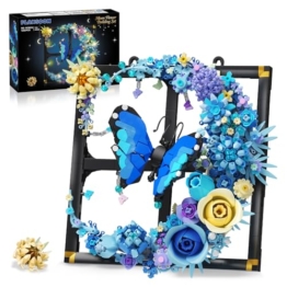 PLAXSOON Mond Blumen Bauspielzeugset mit Licht, Blume Bausteine Wandkunst Klemmbausteine mit Schmetterling, Botanical Kollektion Bauklötz Home Dekor, Geschenk für Erwachsene Frauen Jungen Mädchen 12+ - 1