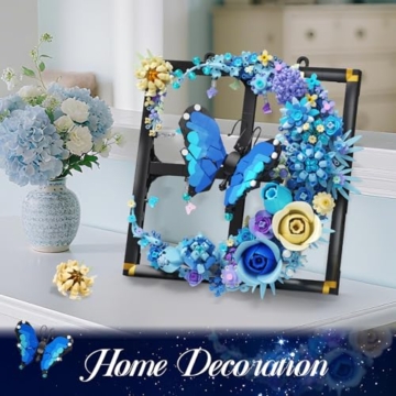 PLAXSOON Mond Blumen Bauspielzeugset mit Licht, Blume Bausteine Wandkunst Klemmbausteine mit Schmetterling, Botanical Kollektion Bauklötz Home Dekor, Geschenk für Erwachsene Frauen Jungen Mädchen 12+ - 4