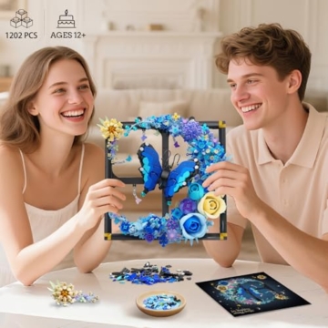 PLAXSOON Mond Blumen Bauspielzeugset mit Licht, Blume Bausteine Wandkunst Klemmbausteine mit Schmetterling, Botanical Kollektion Bauklötz Home Dekor, Geschenk für Erwachsene Frauen Jungen Mädchen 12+ - 5