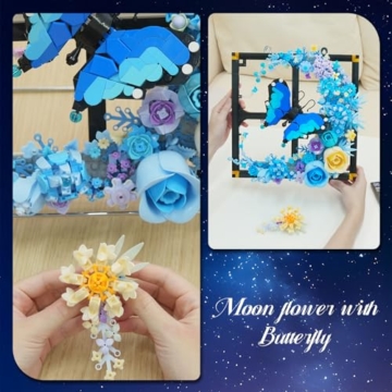 PLAXSOON Mond Blumen Bauspielzeugset mit Licht, Blume Bausteine Wandkunst Klemmbausteine mit Schmetterling, Botanical Kollektion Bauklötz Home Dekor, Geschenk für Erwachsene Frauen Jungen Mädchen 12+ - 6
