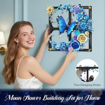 PLAXSOON Mond Blumen Bauspielzeugset mit Licht, Blume Bausteine Wandkunst Klemmbausteine mit Schmetterling, Botanical Kollektion Bauklötz Home Dekor, Geschenk für Erwachsene Frauen Jungen Mädchen 12+ - 7