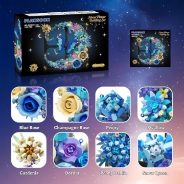PLAXSOON Mond Blumen Bauspielzeugset mit Licht, Blume Bausteine Wandkunst Klemmbausteine mit Schmetterling, Botanical Kollektion Bauklötz Home Dekor, Geschenk für Erwachsene Frauen Jungen Mädchen 12+ - 8