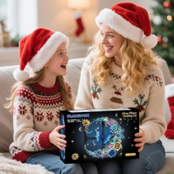 PLAXSOON Mond Blumen Bauspielzeugset mit Licht, Blume Bausteine Wandkunst Klemmbausteine mit Schmetterling, Botanical Kollektion Bauklötz Home Dekor, Geschenk für Erwachsene Frauen Jungen Mädchen 12+ - 9