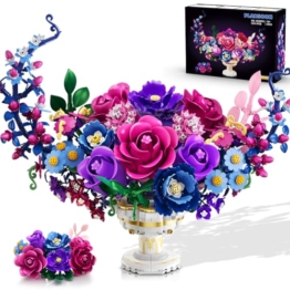PLAXSOON Mond Blumen Bauspielzeugset mit Licht, Mondförmiges Rosen Blume Botanical Klemmbausteine, 1274 Stück Bonsai Pflanzenkollektion Home Dekor, Geschenk für Erwachsene Frauen Jungen Mädchen 12+ - 1