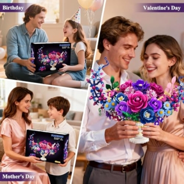PLAXSOON Mond Blumen Bauspielzeugset mit Licht, Mondförmiges Rosen Blume Botanical Klemmbausteine, 1274 Stück Bonsai Pflanzenkollektion Home Dekor, Geschenk für Erwachsene Frauen Jungen Mädchen 12+ - 6