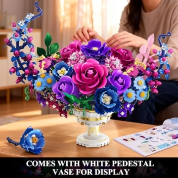 PLAXSOON Mond Blumen Bauspielzeugset mit Licht, Mondförmiges Rosen Blume Botanical Klemmbausteine, 1274 Stück Bonsai Pflanzenkollektion Home Dekor, Geschenk für Erwachsene Frauen Jungen Mädchen 12+ - 7