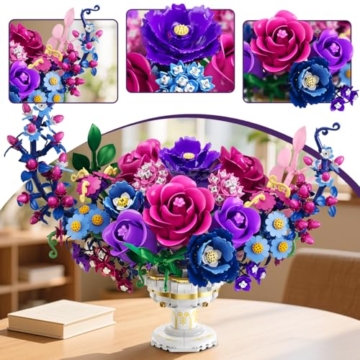 PLAXSOON Mond Blumen Bauspielzeugset mit Licht, Mondförmiges Rosen Blume Botanical Klemmbausteine, 1274 Stück Bonsai Pflanzenkollektion Home Dekor, Geschenk für Erwachsene Frauen Jungen Mädchen 12+ - 8