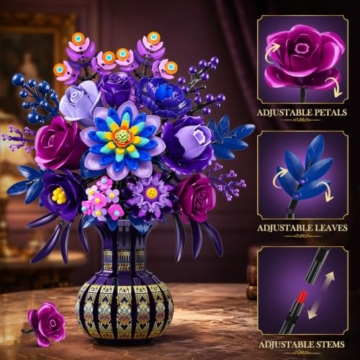 PLAXSOON Pfauenblumenstrauß Klemmbaustein-Set für Erwachsene ab 12 Jahren - 4