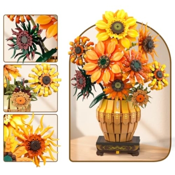 PLAXSOON Sonnenblumen mit Vase aus 1180 Teilen