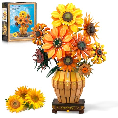 PLAXSOON Sonnenblumen mit Vase aus 1180 Teilen