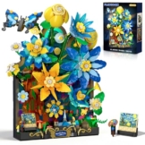 PLAXSOON Starry Night Blumen Wand Bauspielzeug mit Licht,Sternennacht Botanical Collection Berühmtes Gemälde Bauset mit Schmetterling, 1008 Stück Bausteine Geschenk für Erwachsene Mädchen ab 10 Jahren - 1