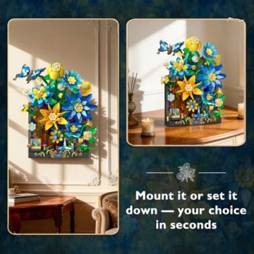 PLAXSOON Starry Night Blumen Wand Bauspielzeug mit Licht,Sternennacht Botanical Collection Berühmtes Gemälde Bauset mit Schmetterling, 1008 Stück Bausteine Geschenk für Erwachsene Mädchen ab 10 Jahren - 4