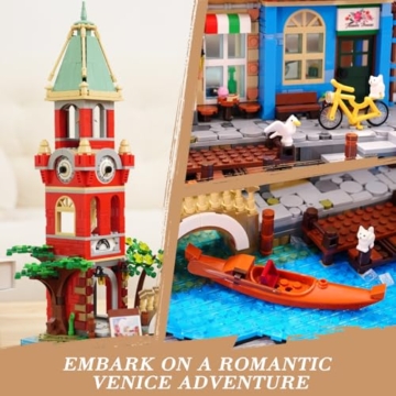 PLAXSOON Venedig Stadt Haus Baukasten mit Licht, 2155 Stück Bauspielzeug mit Blumenladen Pizzeria Wohnhaus - Architektur Klemmbausteine Modell Geschenk für Erwachsene Frauen Teenager Mädchen ab 12+ - 2