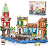 PLAXSOON Venedig Stadt Haus Baukasten mit Licht, 2155 Stück Bauspielzeug mit Blumenladen Pizzeria Wohnhaus - Architektur Klemmbausteine Modell Geschenk für Erwachsene Frauen Teenager Mädchen ab 12+ - 1