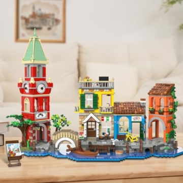 PLAXSOON Venedig Stadt Haus Baukasten mit Licht, 2155 Stück Bauspielzeug mit Blumenladen Pizzeria Wohnhaus - Architektur Klemmbausteine Modell Geschenk für Erwachsene Frauen Teenager Mädchen ab 12+ - 7