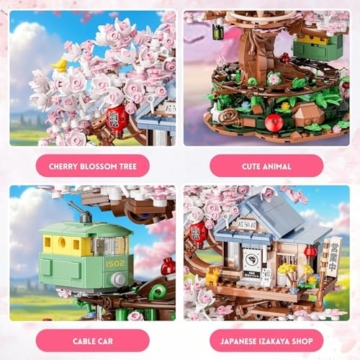 QGGQ Ideas Japan Kirschblüte Friends Baumhaus Klemmbausteinen,Mädchen Izakaya Blumen Haus Architecture Geschenk für Mädchen 8–18 und Erwachsene 1098PCS - 3