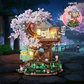 QGGQ Ideas Japan Kirschblüte Friends Baumhaus Klemmbausteinen,Mädchen Izakaya Blumen Haus Architecture Geschenk für Mädchen 8–18 und Erwachsene 1098PCS - 6