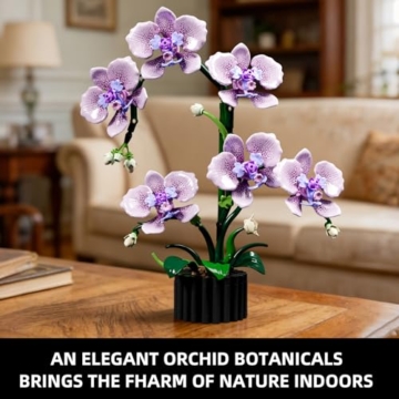 QGGQ Lila Orchidee Blumen Bausteine Bausatz, 619 Teile Künstliche Orchideen Blume Klemmbausteine Spielzeug für Erwachsene, Home Pflanzen Deko Set, Geschenke für Valentinstag und Muttertag - 3