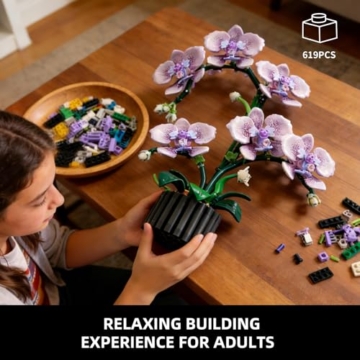 QGGQ Lila Orchidee Blumen Bausteine Bausatz, 619 Teile Künstliche Orchideen Blume Klemmbausteine Spielzeug für Erwachsene, Home Pflanzen Deko Set, Geschenke für Valentinstag und Muttertag - 5