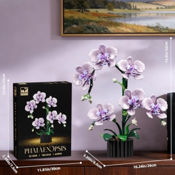 QGGQ Lila Orchidee Blumen Bausteine Bausatz, 619 Teile Künstliche Orchideen Blume Klemmbausteine Spielzeug für Erwachsene, Home Pflanzen Deko Set, Geschenke für Valentinstag und Muttertag - 6