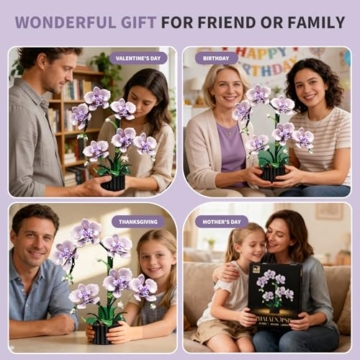 QGGQ Lila Orchidee Blumen Bausteine Bausatz, 619 Teile Künstliche Orchideen Blume Klemmbausteine Spielzeug für Erwachsene, Home Pflanzen Deko Set, Geschenke für Valentinstag und Muttertag - 7