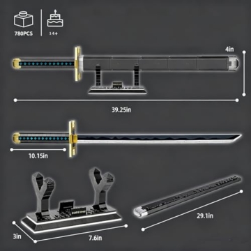 QLT QIAOLETONG Animes Schwert Katana Bausteine Modell Bausatz, 771 Teile 100cm MOC Sword Klemmbausteine mit Scheide und Halterung austeinen Deko Geschenk für Erwachsene - 2