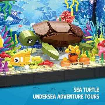 QLT QIAOLETONG Aquarium Turtle Fish Tank Ideas Bauspielzeug mit LED LichtAquarium klemmbausteine deko bausteine Geschenk für Erwachsene und Jungen Mädchen ab 8-12 Jahren(625PCS) - 4