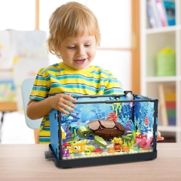 QLT QIAOLETONG Aquarium Turtle Fish Tank Ideas Bauspielzeug mit LED LichtAquarium klemmbausteine deko bausteine Geschenk für Erwachsene und Jungen Mädchen ab 8-12 Jahren(625PCS) - 5