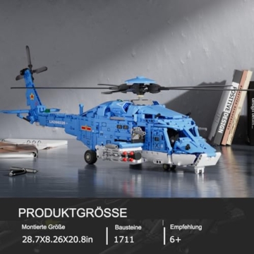 QLT QIAOLETONG Bewaffneter Hubschrauber Bauklotz-Set, Militärflugzeug Modellspielzeug, Dekoratives Flugzeug für Zuhause und Büro, Geschenk für Erwachsene und Jugendliche (1711 Teile) - 4