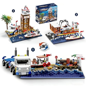 QLT QIAOLETONG City Hafen mit Frachtschiff Klemmbausteine Set 3in1 City Transporter Modellcontainerkran Bauspielzeug STEM Bausteinen Deko Geschenk für Erwachsene und Kinder ab 14 Jahren