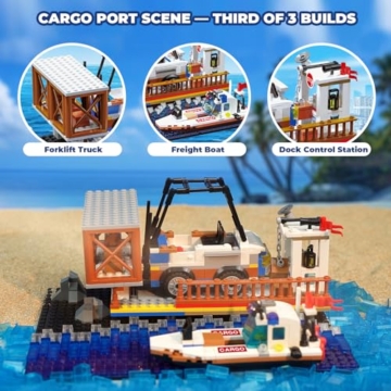 QLT QIAOLETONG City Hafen mit Frachtschiff Klemmbausteine Set 3in1 City Transporter Modellcontainerkran Bauspielzeug STEM Bausteinen Deko Geschenk für Erwachsene und Kinder ab 14 Jahren