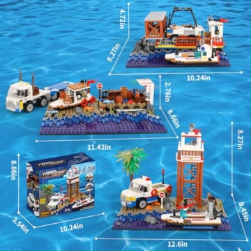 QLT QIAOLETONG City Hafen mit Frachtschiff Klemmbausteine Set 3in1 City Transporter Modellcontainerkran Bauspielzeug STEM Bausteinen Deko Geschenk für Erwachsene und Kinder ab 14 Jahren