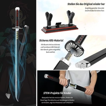 QLT QIAOLETONG Demon Slayer Schwert Ideas Cosplay Animes kamado tanjiro Katana,Klemmbausteine Bausteinen deko Geschenk für Erwachsene Jungen ab 6-16 mit Scheide Halterung(771 pcs) - 2