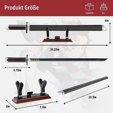 QLT QIAOLETONG Demon Slayer Schwert Ideas Cosplay Animes kamado tanjiro Katana,Klemmbausteine Bausteinen deko Geschenk für Erwachsene Jungen ab 6-16 mit Scheide Halterung(771 pcs) - 4