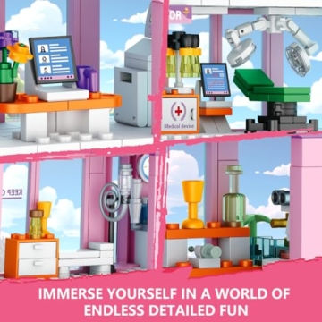 QLT QIAOLETONG Rosa City Krankenhaus Baustein Set, Kompatibel mit Lego, inklusive Rettungs Hubschrauber, Anhänger und Trage, STEM Geschenke für 14+ Jahre alte791 pcs - 4