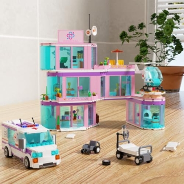 QLT QIAOLETONG Rosa City Krankenhaus Baustein Set, Kompatibel mit Lego, inklusive Rettungs Hubschrauber, Anhänger und Trage, STEM Geschenke für 14+ Jahre alte791 pcs - 6