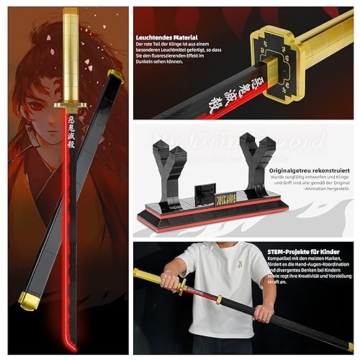 QLT QIAOLETONG Schwert Schwert Ideas Cosplay Animes Tsugikuni Yoriichi Katana?Klemmbausteine Bausteinen deko Geschenk für Erwachsene Jungen ab 6-16 mit Scheide Halterung(606 pcs) - 2